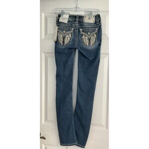 Miss Me Jeans Women's 23x33 Straight Leg Dark Wash Embellished Flap Pockets NWT
